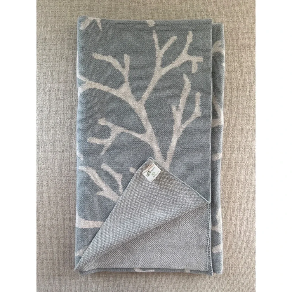 IN2GREEN Throw Blanket Recycled Cotton Blue White Approximately 54x60 Coastal